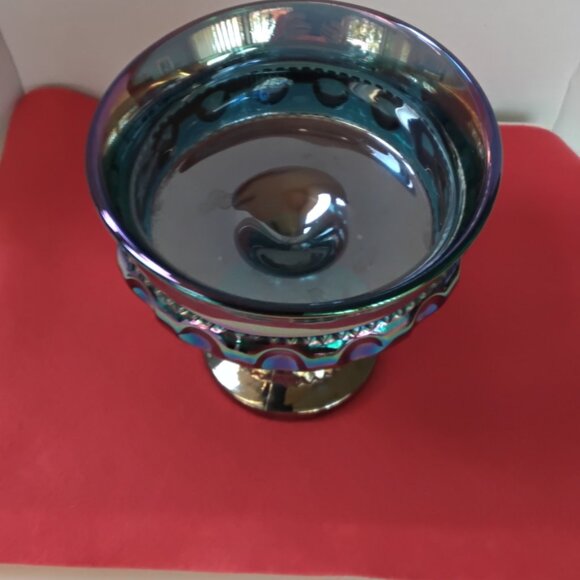 Indiana Glass Iridescent blue compote bowl (Thumb Print Design) - Picture 3 of 5